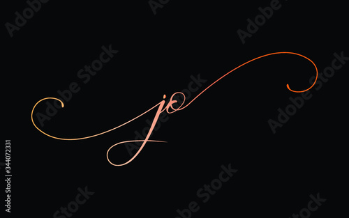 jo or j, o Lowercase Cursive Letter Initial Logo Design, Vector Template