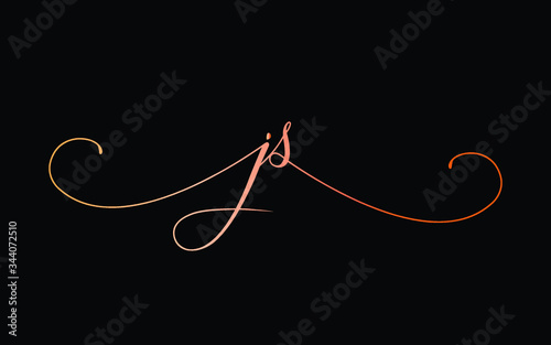 js or j, s Lowercase Cursive Letter Initial Logo Design, Vector Template