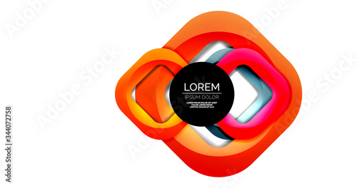 Square geometric vector abstract background, dynamic modern minimal template. Multicolored square shapes with round corners overlapping each other