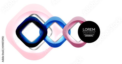 Square geometric vector abstract background, dynamic modern minimal template. Multicolored square shapes with round corners overlapping each other