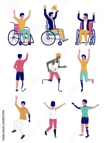 Active disabled people, vector flat isolated illustration