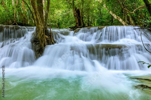 Fototapeta Naklejka Na Ścianę i Meble -  Huai Mae Khamin Waterfall level 7, Khuean Srinagarindra National Park, Kanchanaburi, Thailand