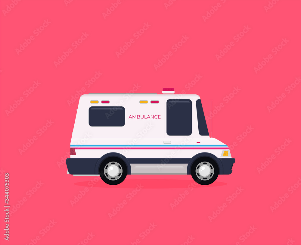 Retro ambulance vector car in flat style isolated on color background Retro ambulance vector car in flat style isolated on color background