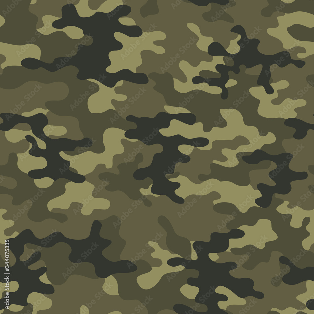 Khaki camouflage seamless pattern for printing clothes, fabrics. Forest background. Vector Khaki camouflage seamless pattern for printing clothes, fabrics. Forest background. Vector