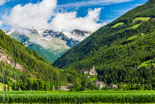 Castle of Tures and peaks of Selva dei Molini. Dream South Tyrol. Roma refuge. Italy. photo