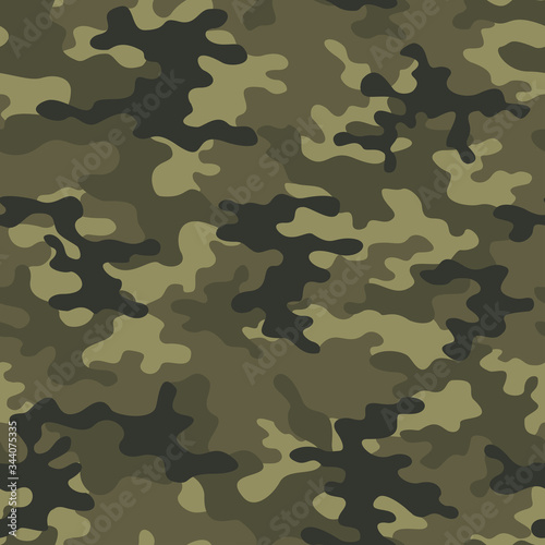 Khaki camouflage seamless pattern for printing clothes, fabrics. Forest background. Vector