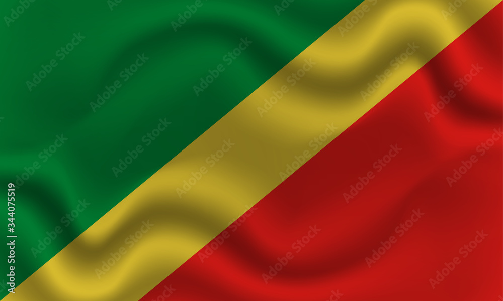 Fototapeta premium national flag of Congo-Brazzaville on wavy cotton fabric. Realistic vector illustration.