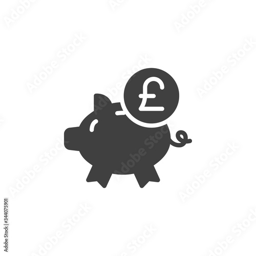 Piggy bank and Pound coin vector icon. filled flat sign for mobile concept and web design. Pound money savings glyph icon. Symbol, logo illustration. Vector graphics