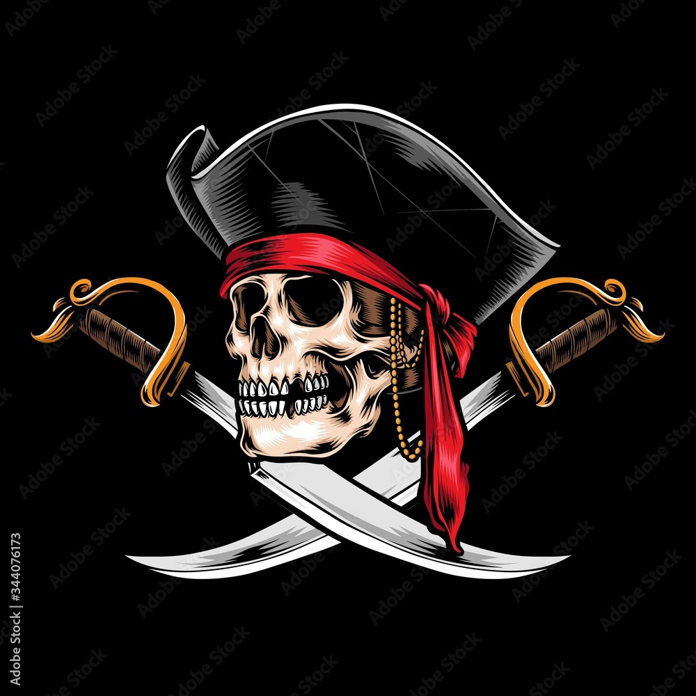 pirate skull with sword vector logo Stock Vector | Adobe Stock