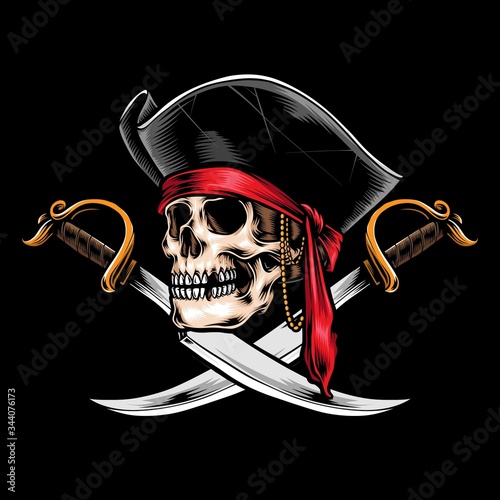 pirate skull with sword vector logo
