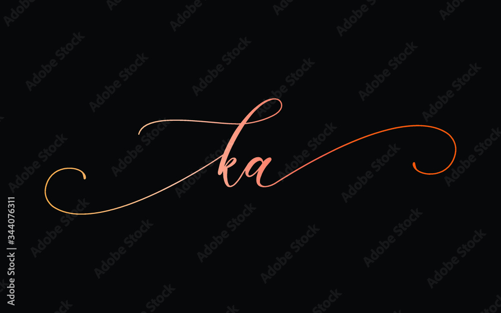 ka or k, a Lowercase Cursive Letter Initial Logo Design, Vector Template
