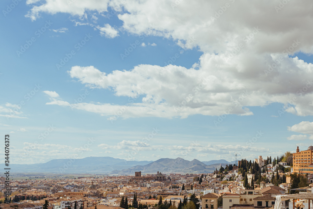 Panoramic view of the city of Granada, Andalusia Spain.