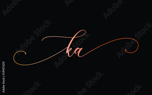 ka or k, a Lowercase Cursive Letter Initial Logo Design, Vector Template