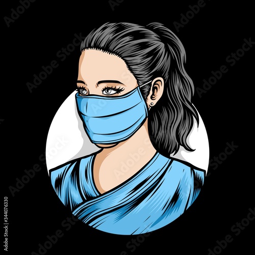 female nurse wearing medical mask vector