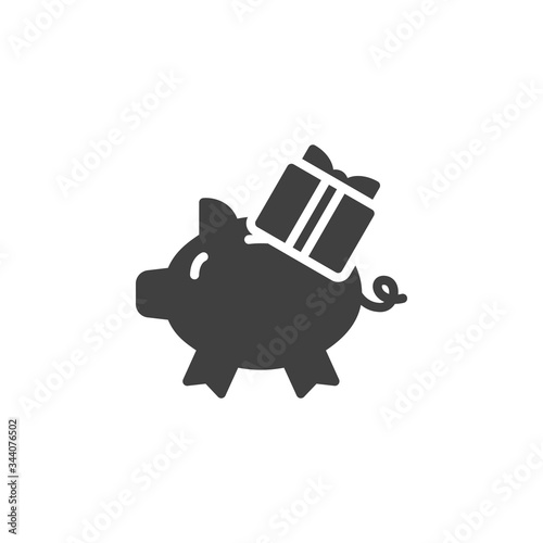 Piggy bank with gift box vector icon. filled flat sign for mobile concept and web design. Earn points glyph icon. Symbol, logo illustration. Vector graphics