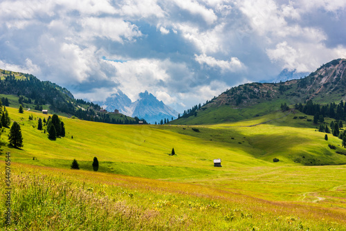 Prato Piazza in the Braies Valley. Plateau nestled in the Dolomites. UNESCO