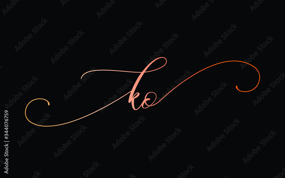ko or k, o Lowercase Cursive Letter Initial Logo Design, Vector Template