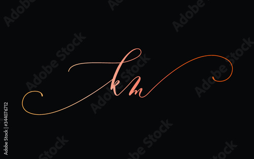 km or k, m Lowercase Cursive Letter Initial Logo Design, Vector Template
