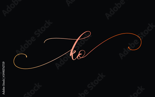 ko or k, o Lowercase Cursive Letter Initial Logo Design, Vector Template