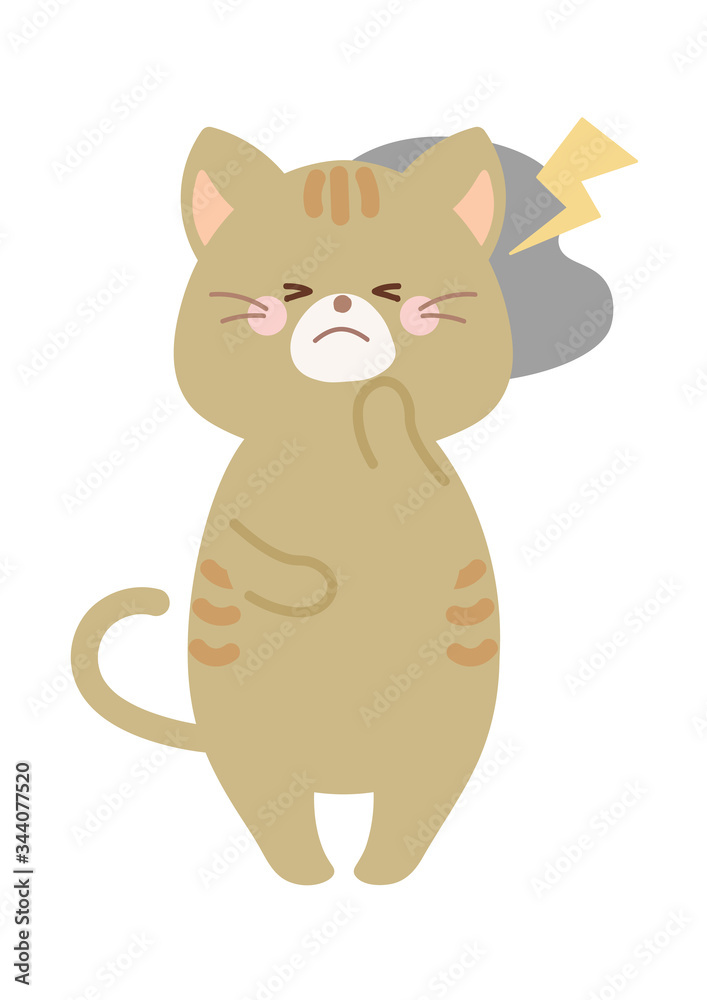 Obraz premium 頭が痛い 頭痛の猫