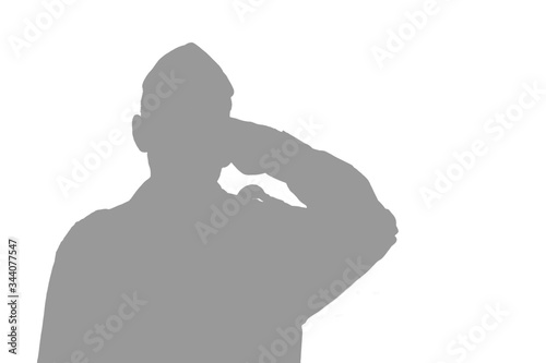 Fotografia Shadow of a soldier Israel Defense Forces, IDF with salutes on white isolated background