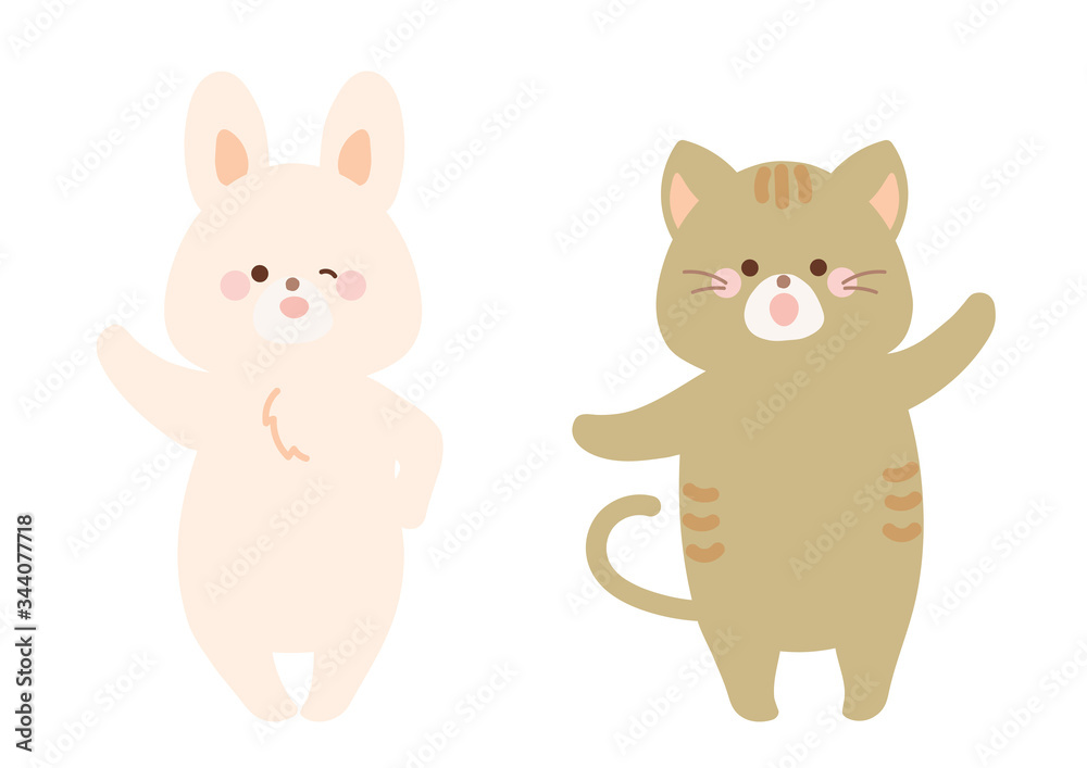 Fototapeta premium 踊る猫とうさぎ