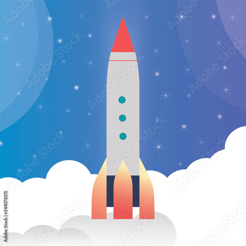 Concept rocket launch. Space travel to the moon. Project start up and development process.