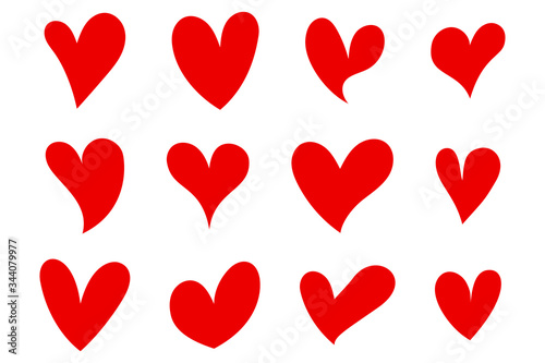 Vector red Heart shape frame with brush. Heart hand drawn icons set isolated on white background. For poster, wallpaper and Valentine's day. Collection of hearts, vector illustration