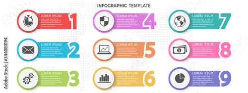 Photo Infographic template with numbers 9 options.