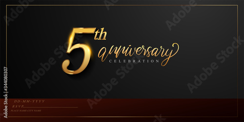 5th anniversary celebration logotype with handwriting golden color elegant design isolated on black background. vector anniversary for celebration, invitation card, and greeting card