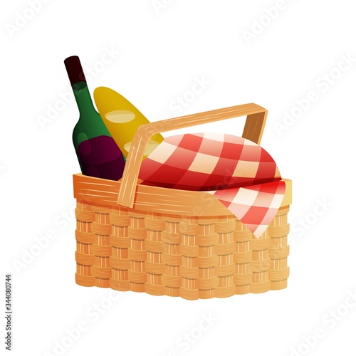 picnic basket food white wicker bread outdoor