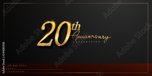 20th anniversary celebration logotype with handwriting golden color elegant design isolated on black background. vector anniversary for celebration, invitation card, and greeting card