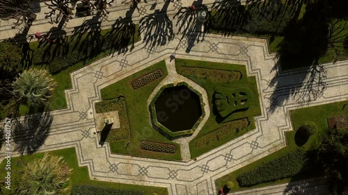 Aerial ascending and reveal village main square, North Portugal