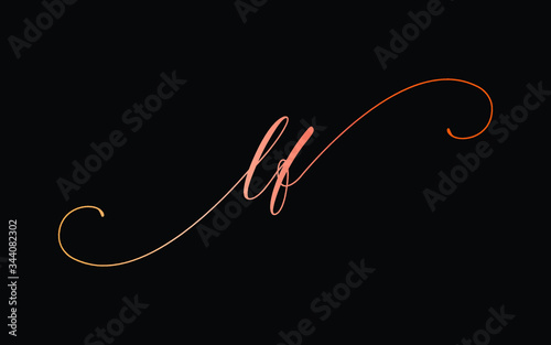 lf or l, f Lowercase Cursive Letter Initial Logo Design, Vector Template