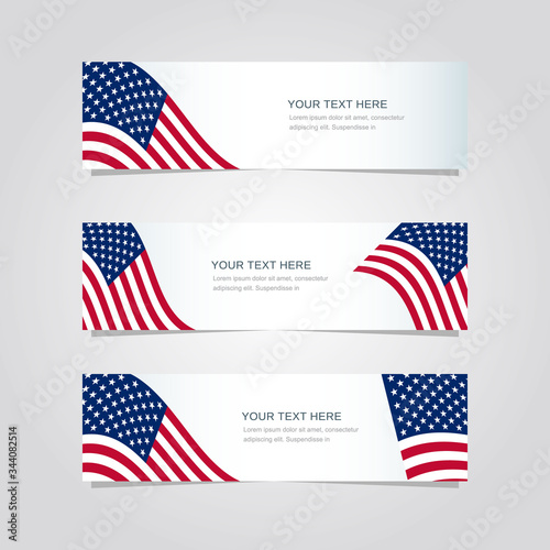 Set of banner background with United States of America flag element.