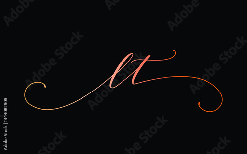 Plakat w ramie lt or l, t Lowercase Cursive Letter Initial Logo Design, Vector Template