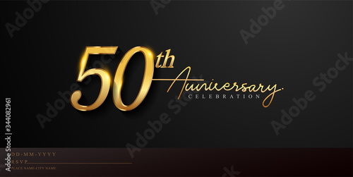 50th anniversary celebration logotype with handwriting golden color elegant design isolated on black background. vector anniversary for celebration, invitation card, and greeting card