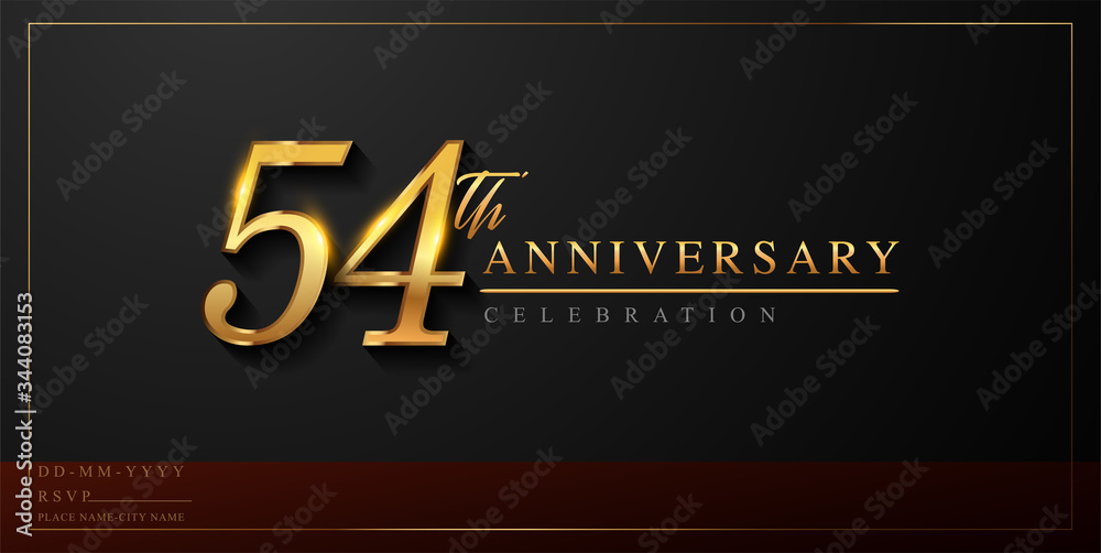 54th anniversary celebration logotype with handwriting golden color elegant design isolated on black background. vector anniversary for celebration, invitation card, and greeting card
