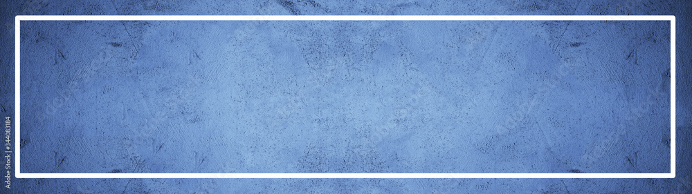 Obraz premium White rectangle frame isolated on bright blue stone concrete paper texture background panorama banner long, with space for text 