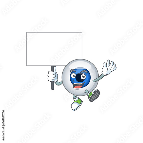 Sweet human eye ball cartoon character rise up a board