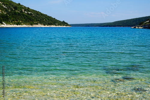 Turquoise color of seawater in the beautiful lagoon