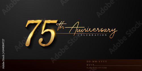 75th anniversary celebration logotype with handwriting golden color elegant design isolated on black background. vector anniversary for celebration, invitation card, and greeting card