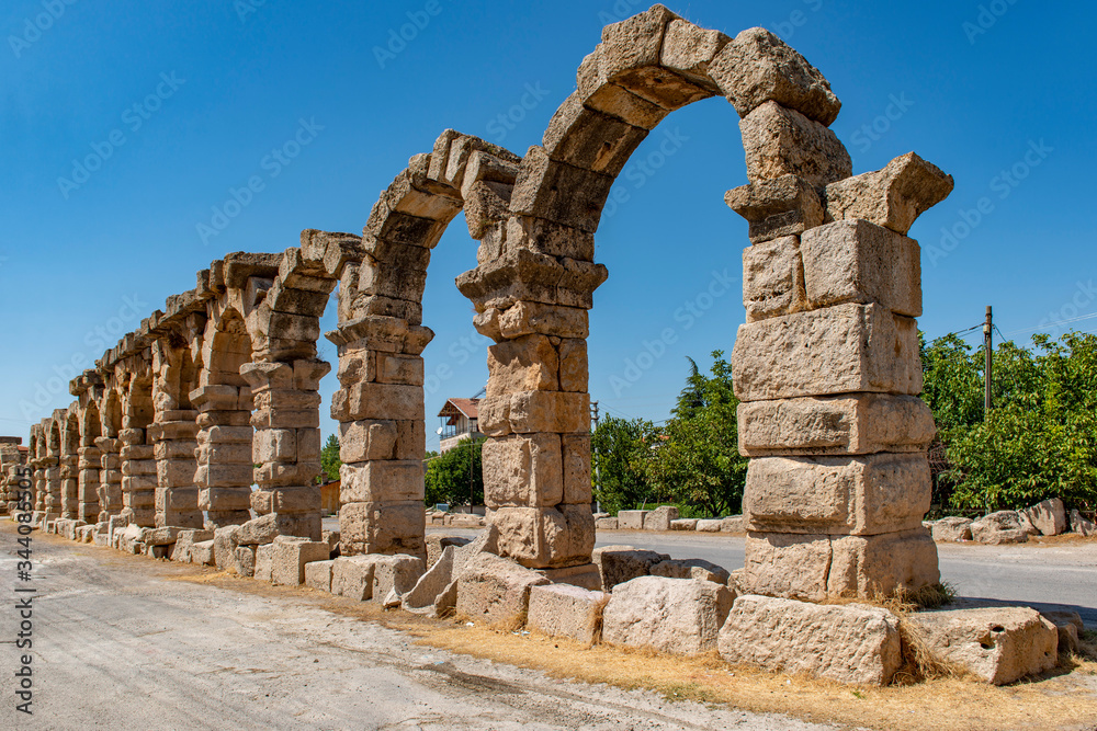 Roman aqueduct in Kemerhisar, ancient Tyana. Kemerhisar, Bor - Nigde / Turkey. 