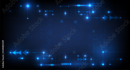 circuit board with arrow on blue background technology.