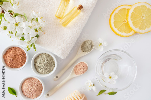 Natural ingredients for homemade facial and body mask or scrub. Spa and bodycare concept.