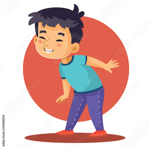 boy of asian appearance is interested in looking at something, isolated object on a white background, vector illustration,