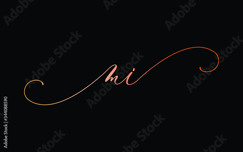 mi or m, i Lowercase Cursive Letter Initial Logo Design, Vector Template
