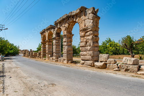 Roman aqueduct in Kemerhisar, ancient Tyana. Kemerhisar, Bor - Nigde / Turkey.  photo