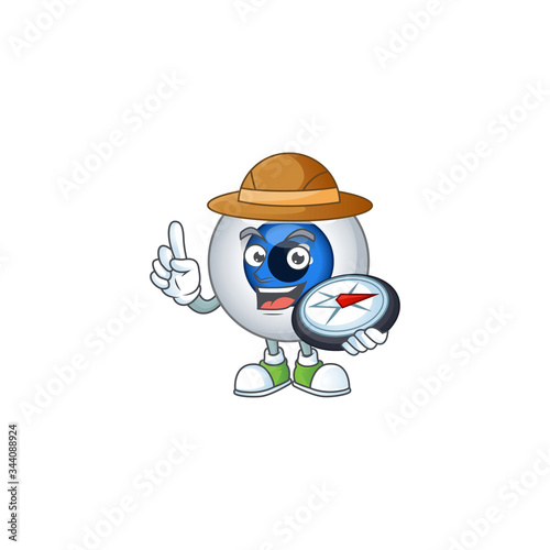 World explorer human eye ball cartoon design style using compass