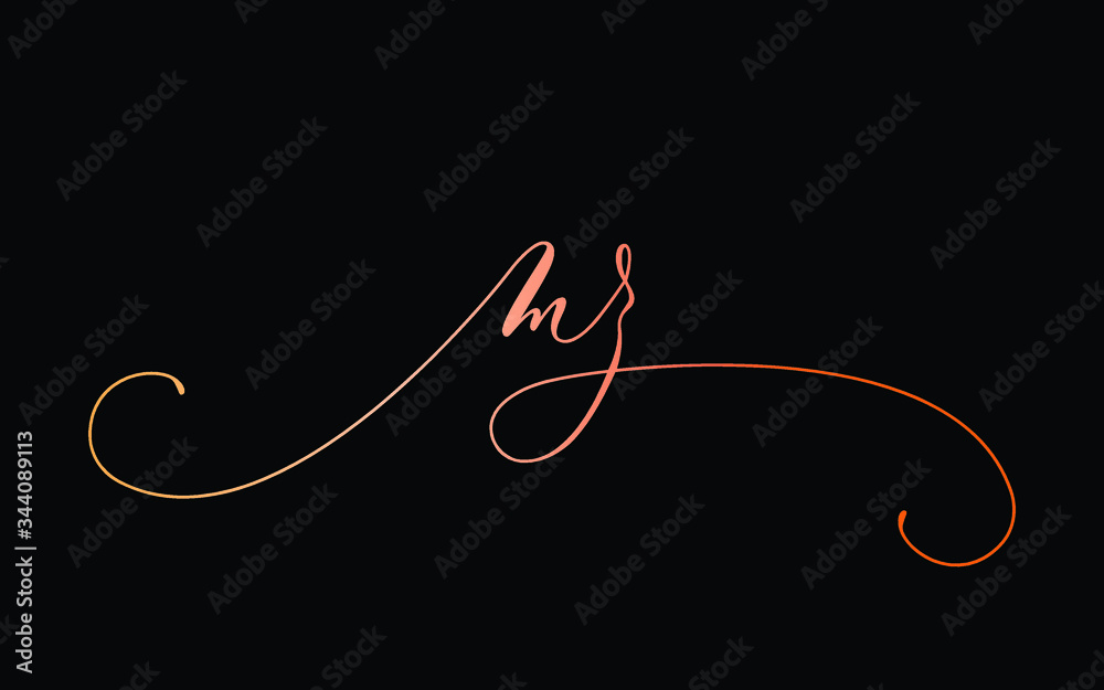 mz or m, z Lowercase Cursive Letter Initial Logo Design, Vector Template